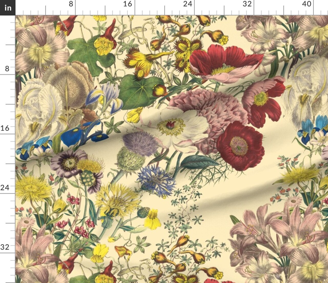 Victorian Flowers Antique Botanical French Garden Cottagecore Shabby Chic Custom Printed Fabric by Spoonflower Various Fabrics by the Yard or Fat Quarter